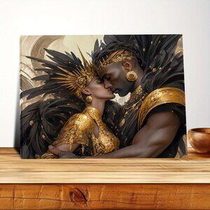 Vintage style African king and queen picture art wall decorationWooden FraCmed
